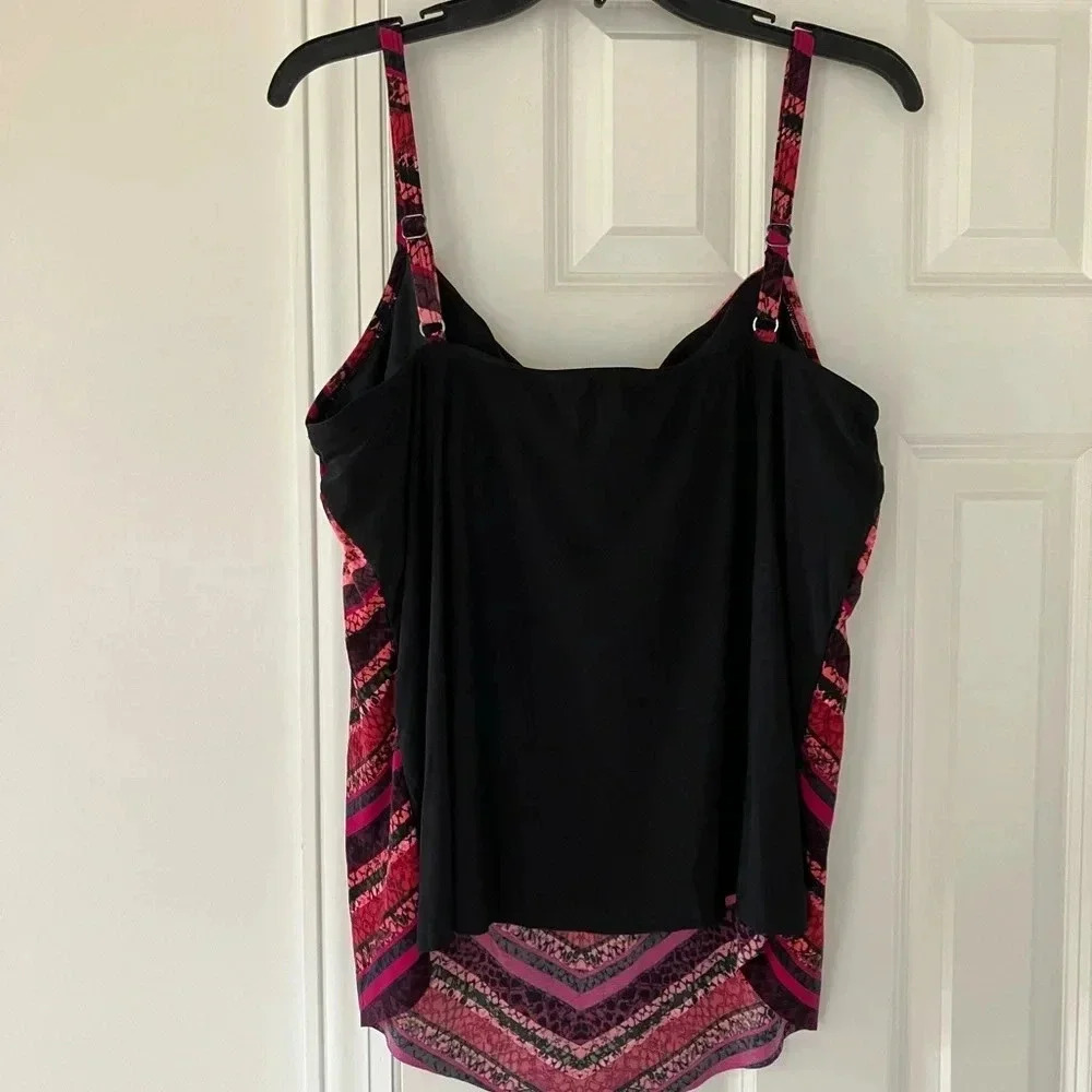 NWOT AQUA GREEN Swim Tank Top Tankini Pink Chevron Adjustable Straps UPF 50 - Picture 4 of 7